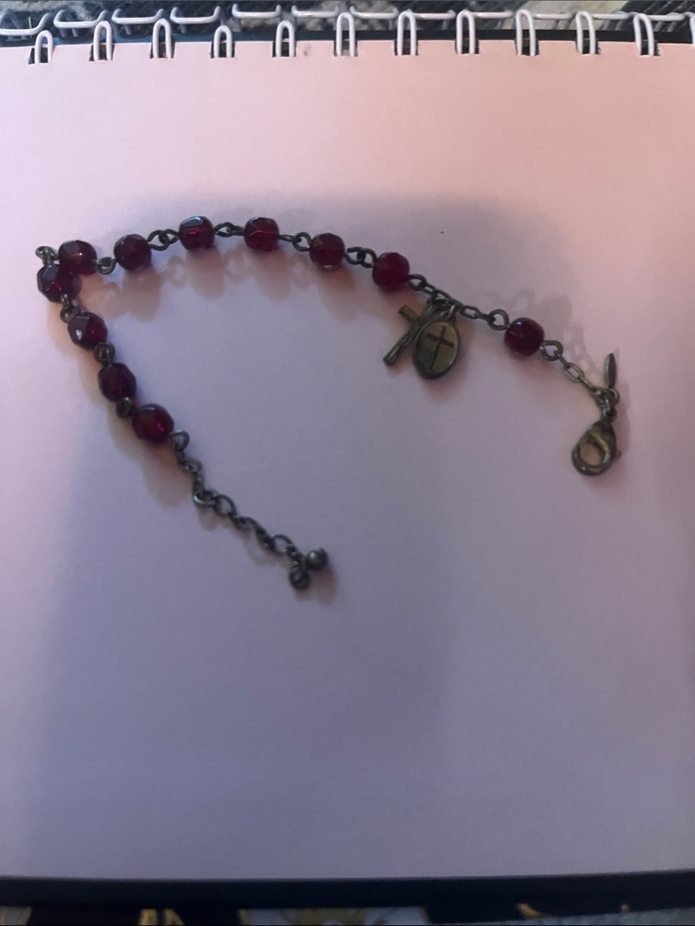 Vintage Women’s Rosary-Style Bracelet with Deep Red Beads